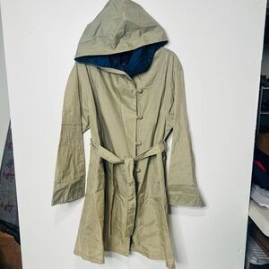 Orvis Tan Nylon Long Trench Coat Sz L